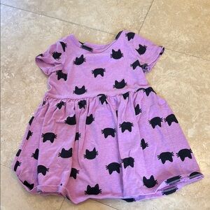 Purple Cat Print Kids Dress